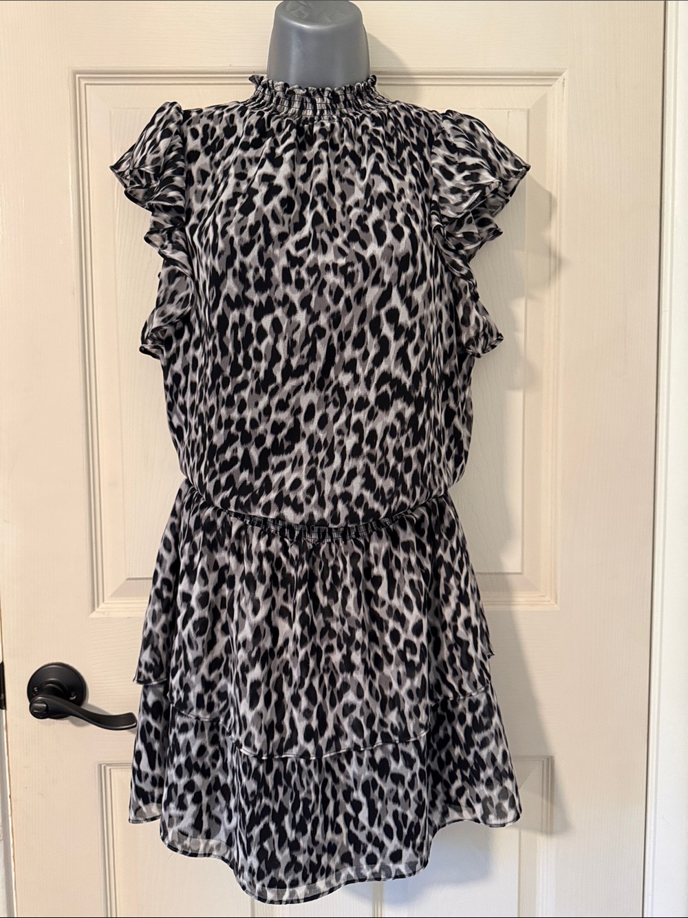 1. State Black and White Smocked Leopard-Print Dress